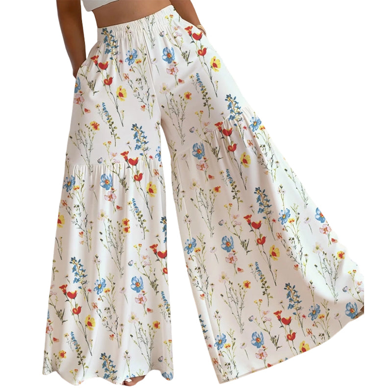 Pantalon large à imprimé floral pour femme