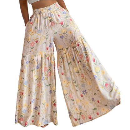 Pantalon large à imprimé floral pour femme
