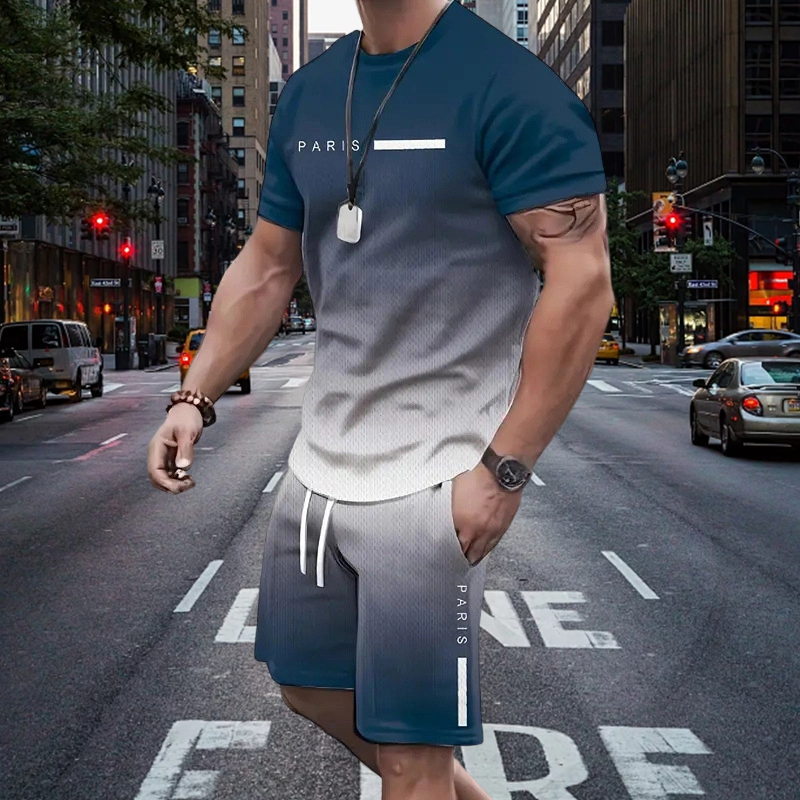 👕 PROMO LIMITÉE 50% DE RÉDUCTION ! ✨ Ensemble Homme Dégradé – T-shirt & Short, 2 Couleurs, S-4XL 🍁