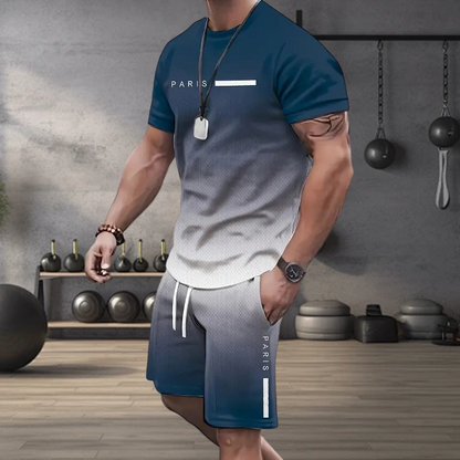👕 PROMO LIMITÉE 50% DE RÉDUCTION ! ✨ Ensemble Homme Dégradé – T-shirt & Short, 2 Couleurs, S-4XL 🍁