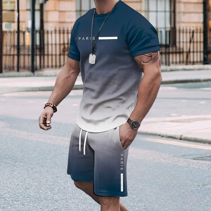 👕 PROMO LIMITÉE 50% DE RÉDUCTION ! ✨ Ensemble Homme Dégradé – T-shirt & Short, 2 Couleurs, S-4XL 🍁
