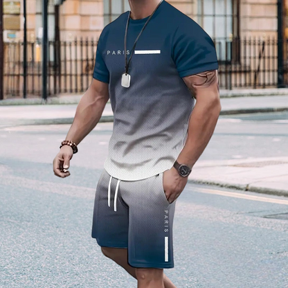👕 PROMO LIMITÉE 50% DE RÉDUCTION ! ✨ Ensemble Homme Dégradé – T-shirt & Short, 2 Couleurs, S-4XL 🍁