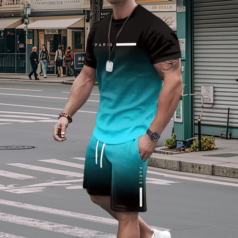 👕 PROMO LIMITÉE 50% DE RÉDUCTION ! ✨ Ensemble Homme Dégradé – T-shirt & Short, 2 Couleurs, S-4XL 🍁