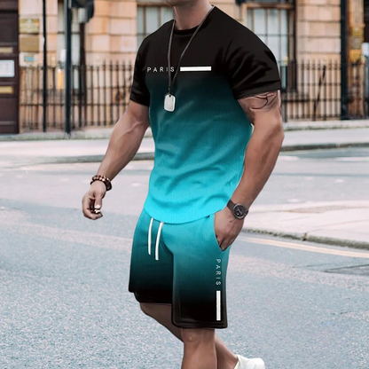 👕 PROMO LIMITÉE 50% DE RÉDUCTION ! ✨ Ensemble Homme Dégradé – T-shirt & Short, 2 Couleurs, S-4XL 🍁