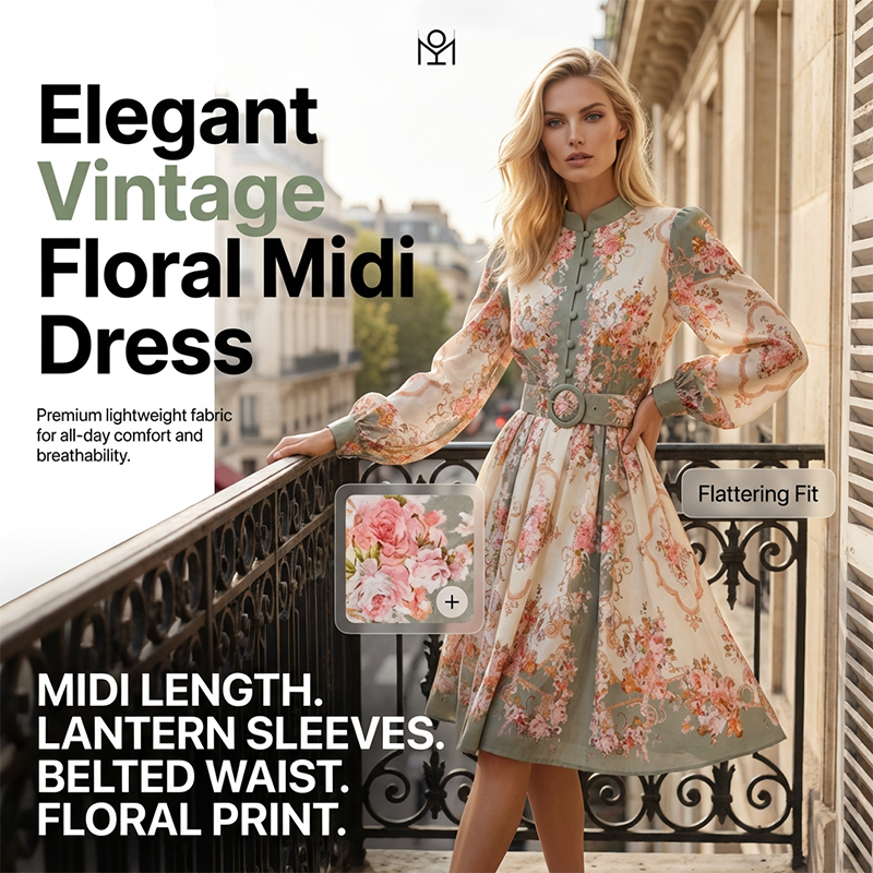 🌸 Élégance intemporelle – Robe mini à col montant et imprimé floral romantique 🌷