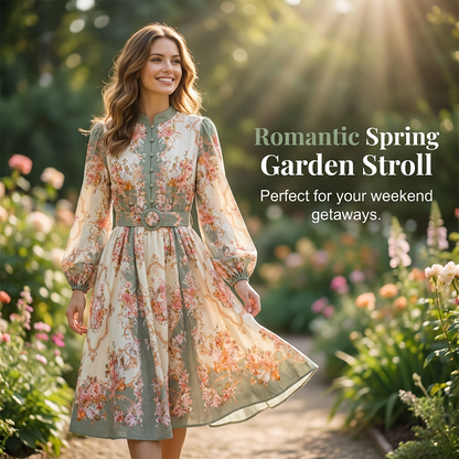 🌸 Élégance intemporelle – Robe mini à col montant et imprimé floral romantique 🌷