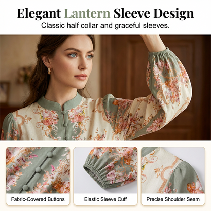 🌸 Élégance intemporelle – Robe mini à col montant et imprimé floral romantique 🌷