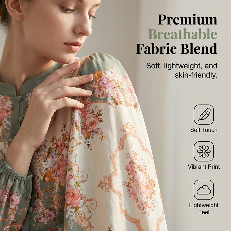 🌸 Élégance intemporelle – Robe mini à col montant et imprimé floral romantique 🌷