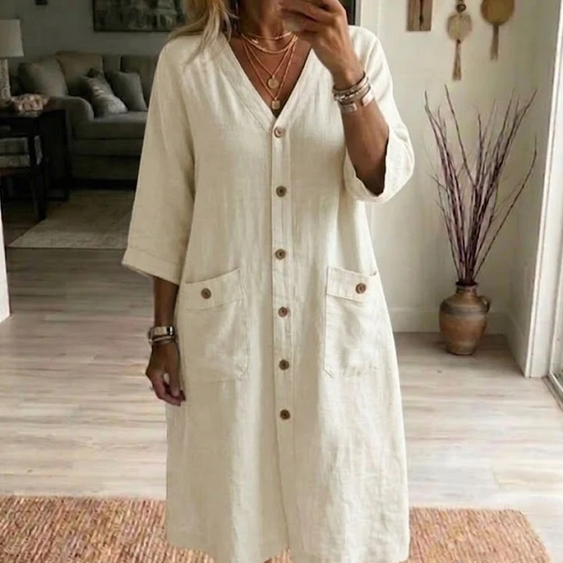 Robe midi décontractée à col en V pour femme