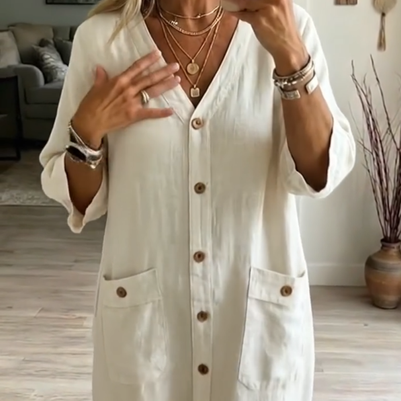 Robe midi décontractée à col en V pour femme