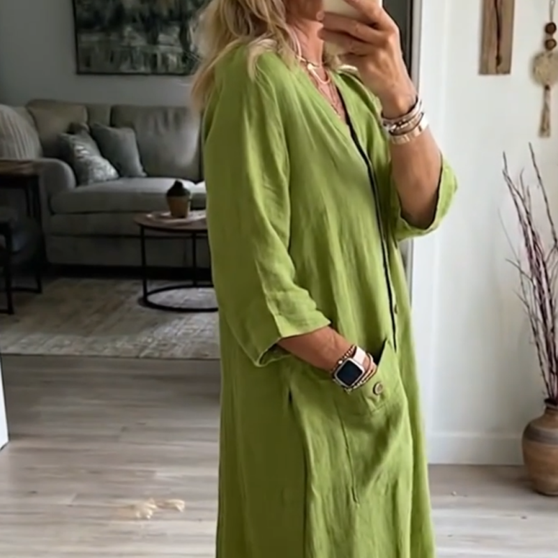Robe midi décontractée à col en V pour femme