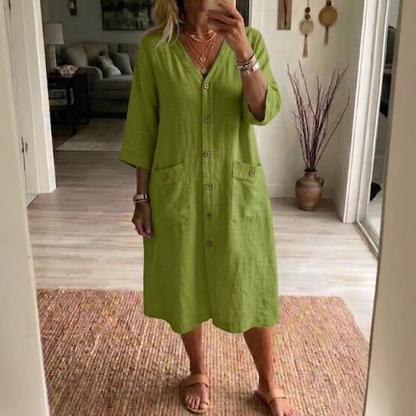 Robe midi décontractée à col en V pour femme