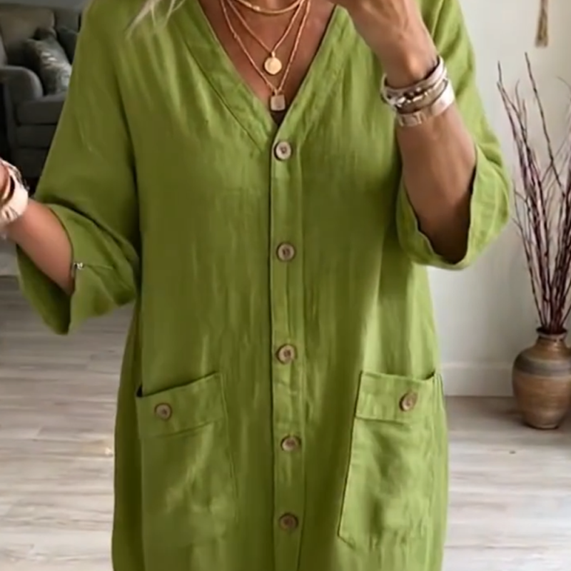 Robe midi décontractée à col en V pour femme