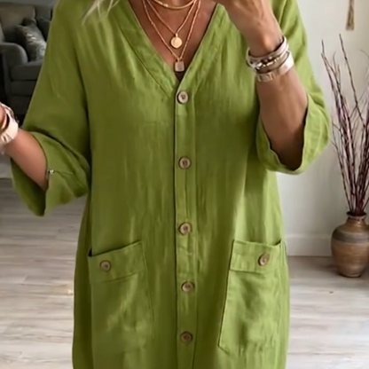 Robe midi décontractée à col en V pour femme
