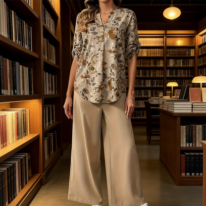 Ensemble Femme 2 Pièces : Blouse Florale et Pantalon Large