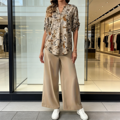 Ensemble Femme 2 Pièces : Blouse Florale et Pantalon Large