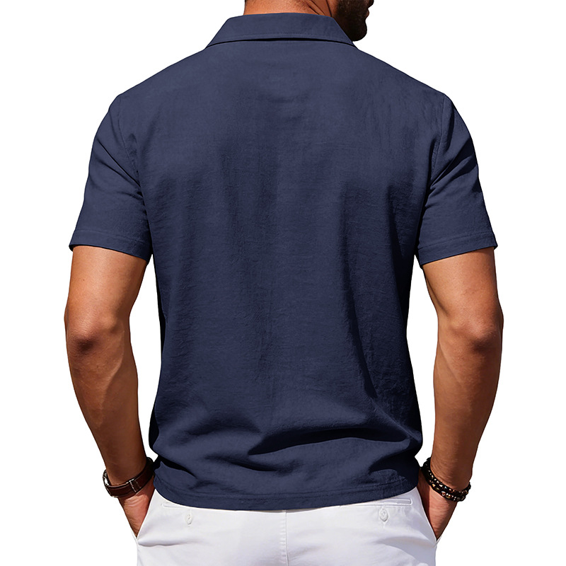 Chemise à manches courtes et col en coton et lin pour homme