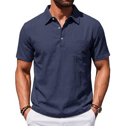 Chemise à manches courtes et col en coton et lin pour homme