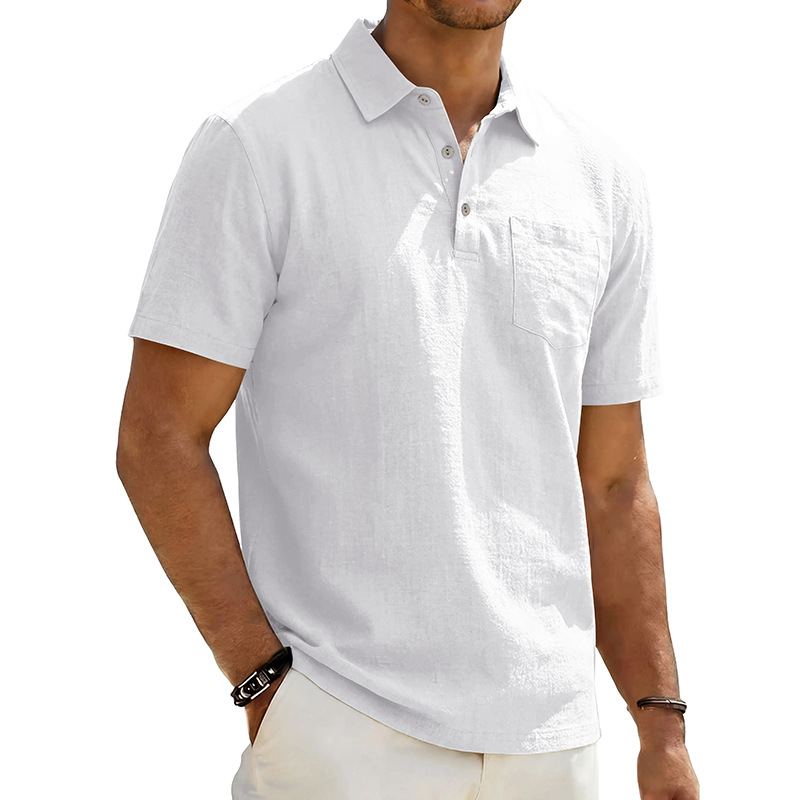 Chemise à manches courtes et col en coton et lin pour homme