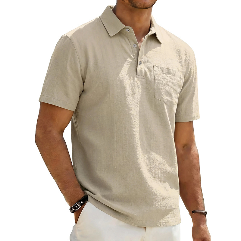Chemise à manches courtes et col en coton et lin pour homme