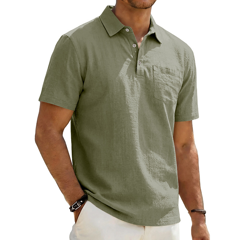 Chemise à manches courtes et col en coton et lin pour homme