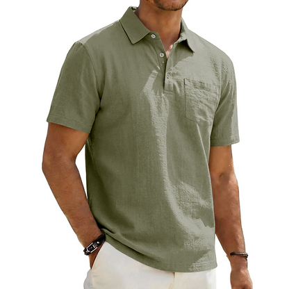 Chemise à manches courtes et col en coton et lin pour homme