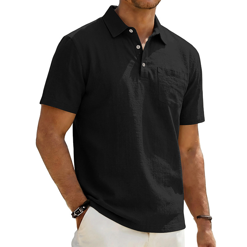 Chemise à manches courtes et col en coton et lin pour homme