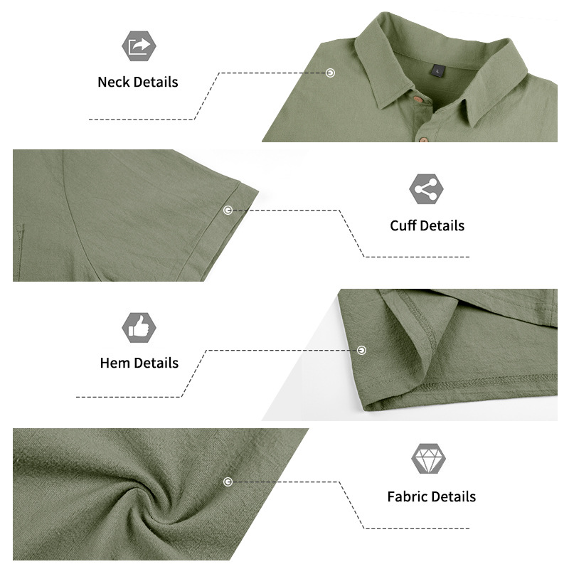 Chemise à manches courtes et col en coton et lin pour homme