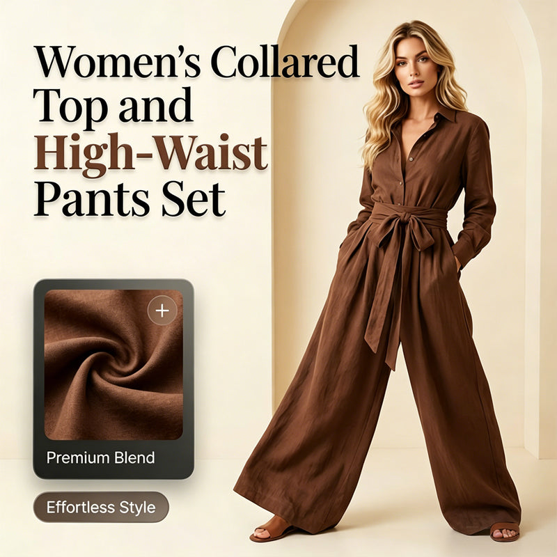 Ensemble haut à col et pantalon taille haute pour femme