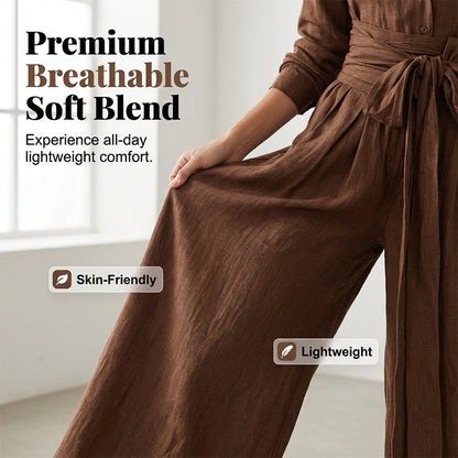 Ensemble haut à col et pantalon taille haute pour femme