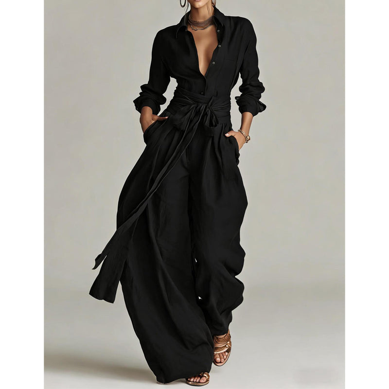 Ensemble haut à col et pantalon taille haute pour femme