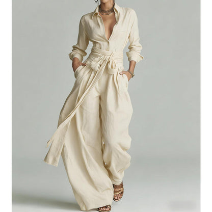 Ensemble haut à col et pantalon taille haute pour femme