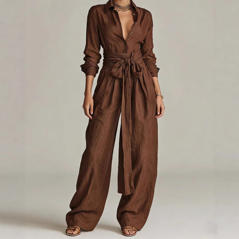 Ensemble haut à col et pantalon taille haute pour femme