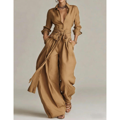 Ensemble haut à col et pantalon taille haute pour femme