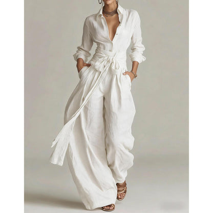 Ensemble haut à col et pantalon taille haute pour femme