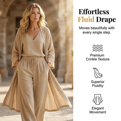 Ensemble élégant composé d'un pantalon à jambes larges et d'un cardigan