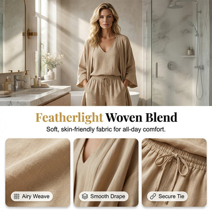 Ensemble élégant composé d'un pantalon à jambes larges et d'un cardigan