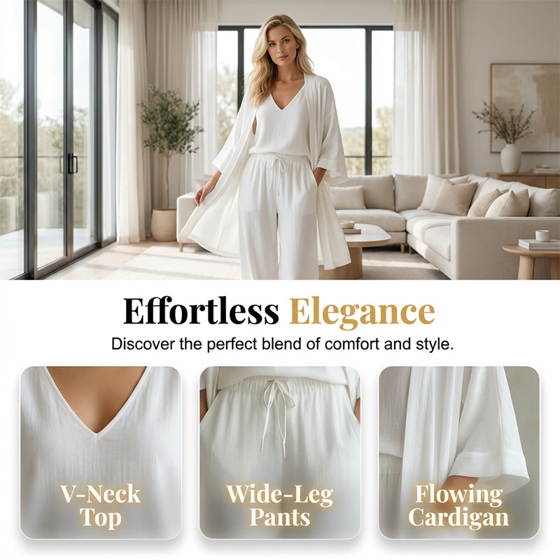Ensemble élégant composé d'un pantalon à jambes larges et d'un cardigan