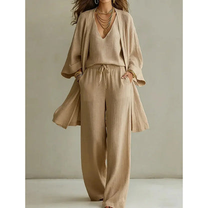 Ensemble élégant composé d'un pantalon à jambes larges et d'un cardigan