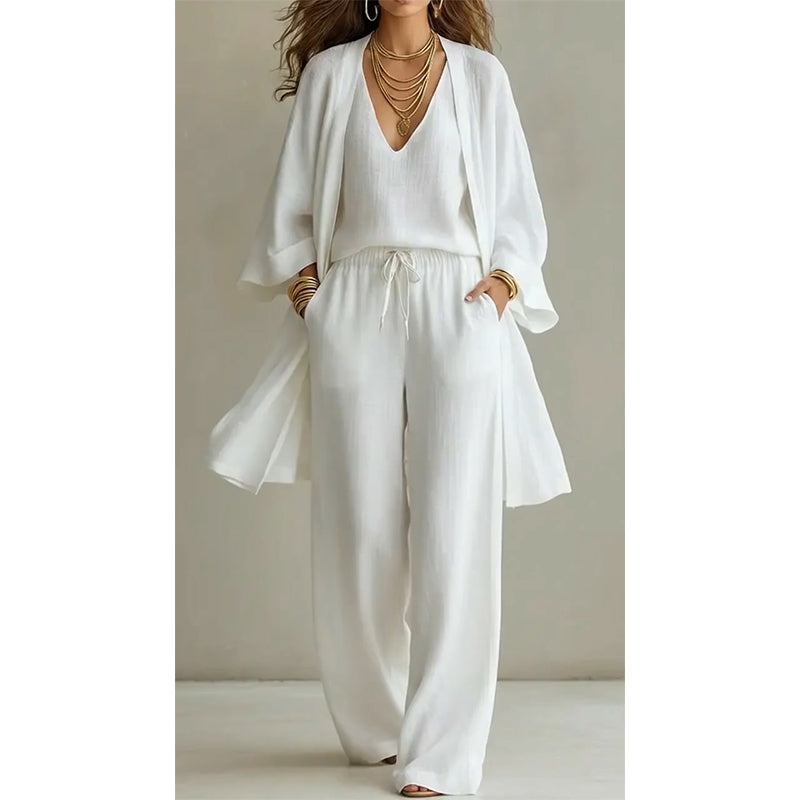 Ensemble élégant composé d'un pantalon à jambes larges et d'un cardigan