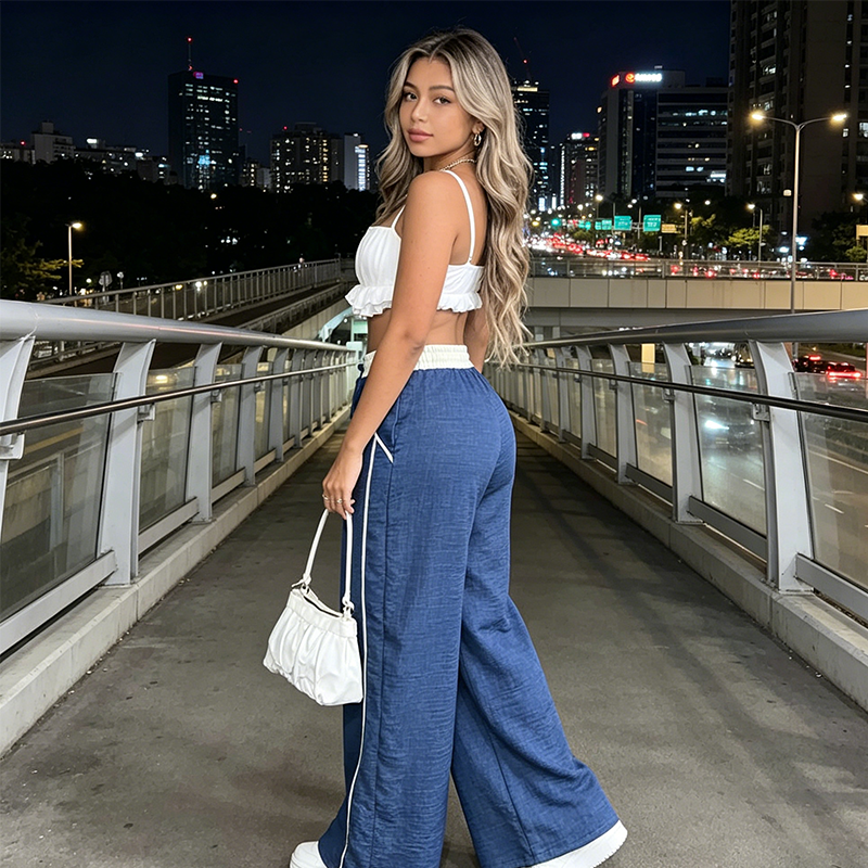 Pantalon taille haute à jambes larges pour femme