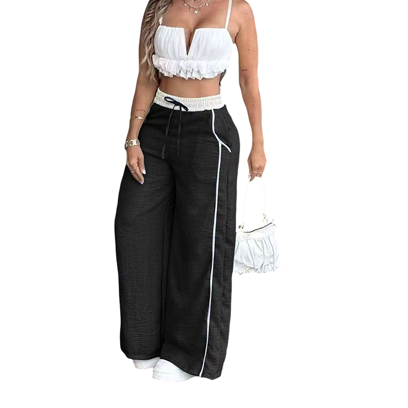 Pantalon taille haute à jambes larges pour femme