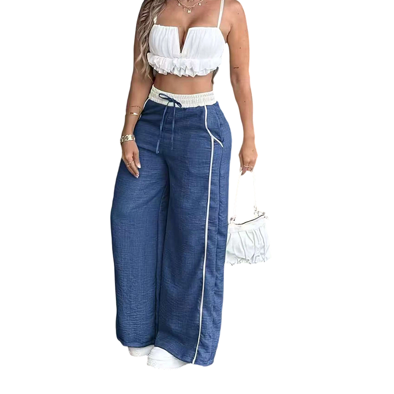 Pantalon taille haute à jambes larges pour femme