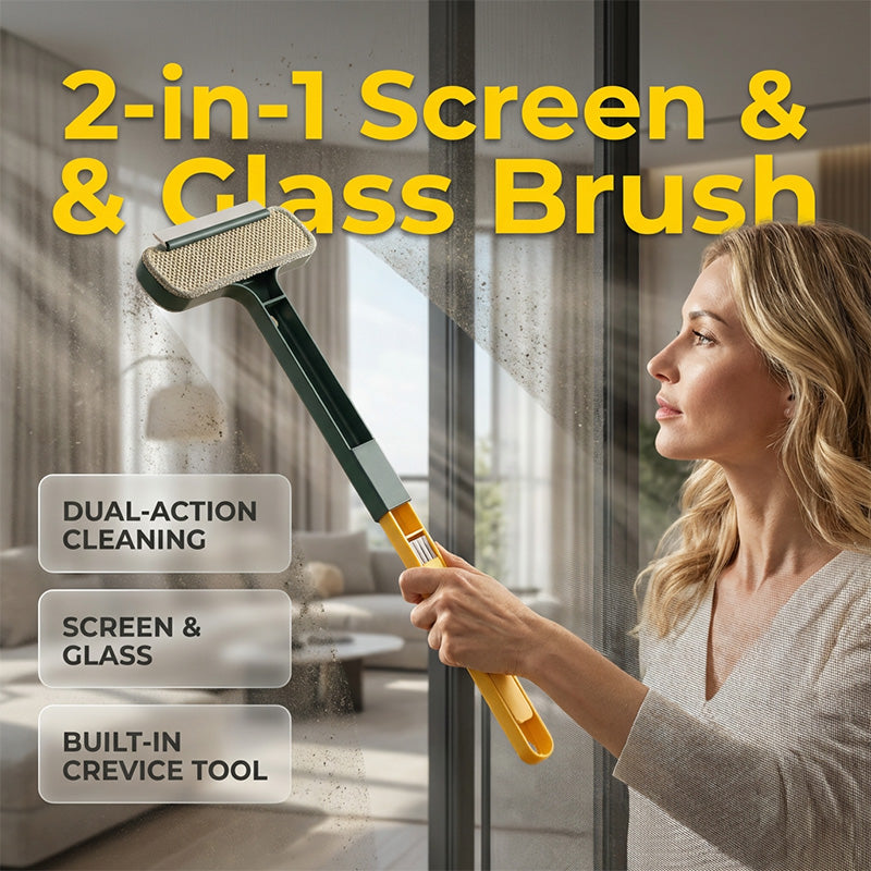 Brosse télescopique 2-en-1 pour nettoyer les vitres et les moustiquaires