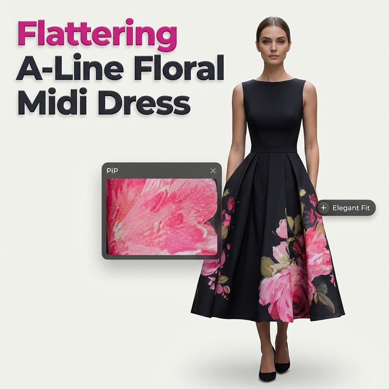 Robe midi élégante sans manches coupe trapèze à imprimé floral