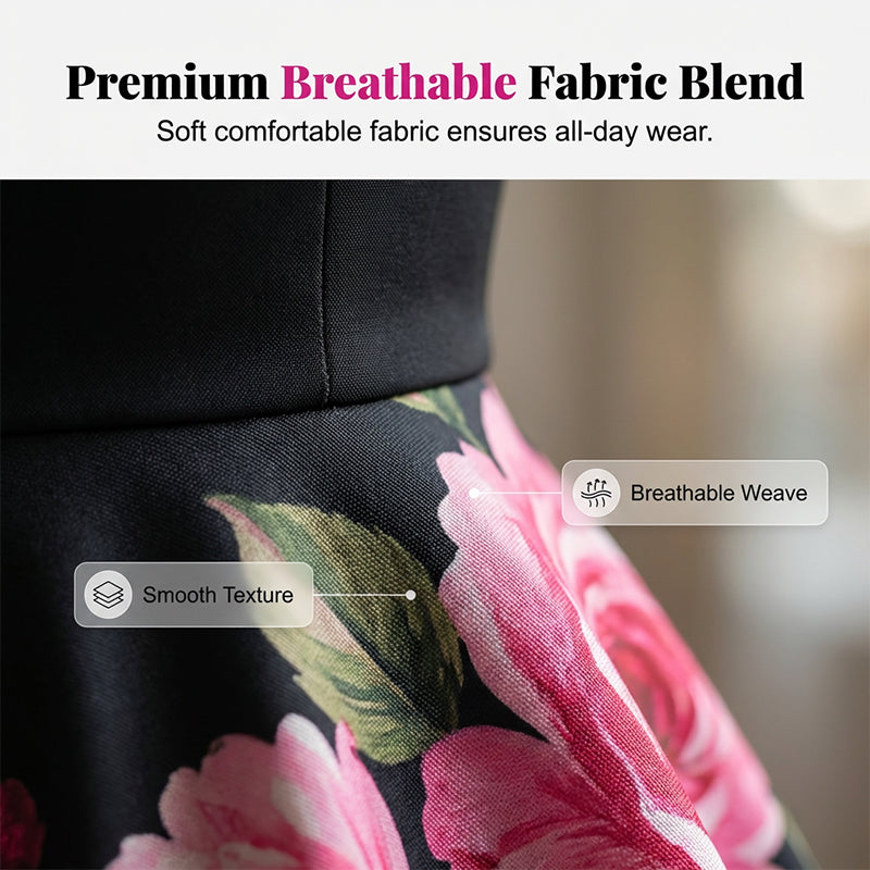 Robe midi élégante sans manches coupe trapèze à imprimé floral