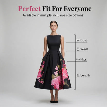 Robe midi élégante sans manches coupe trapèze à imprimé floral