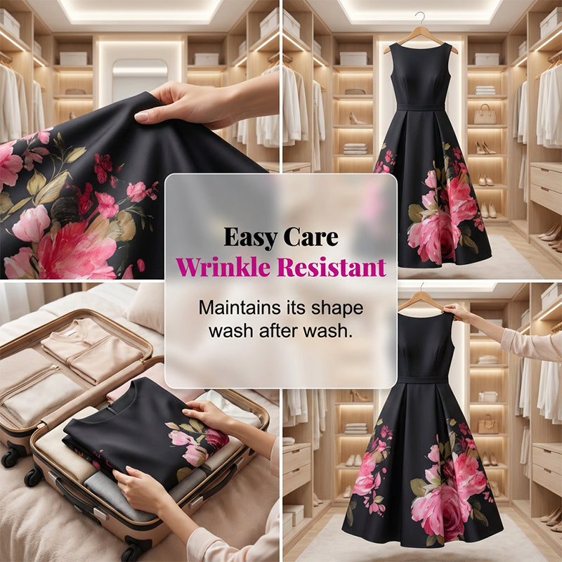 Robe midi élégante sans manches coupe trapèze à imprimé floral