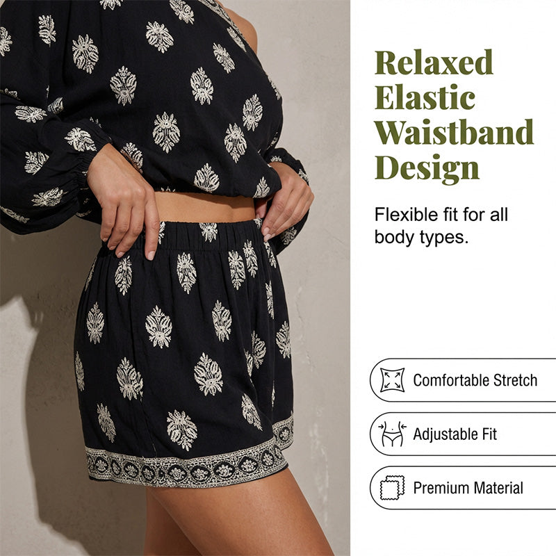 👒 PROMO LIMITÉE 50% DE RÉDUCTION ! 💃 Ensemble Combishort Bohème Imprimé – Épaules Dénudées, Tissu Respirant & Taille Élastique 🌸