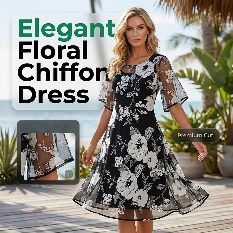 🔥Offre à durée limitée - Robe élégante en mousseline à imprimé floral pour femme✈️